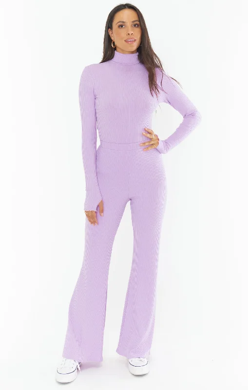 Womens Short Sleeve Pajama Set - Robe -Layer Up Pants ~ Lillac Rib Knit