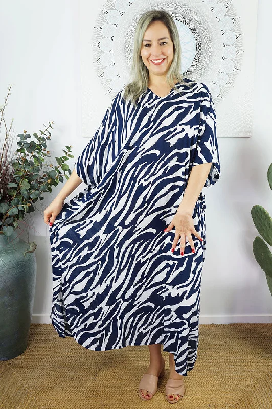 Womens soft plush robe set cozy warm -Long Kaftan "Large Zebra"