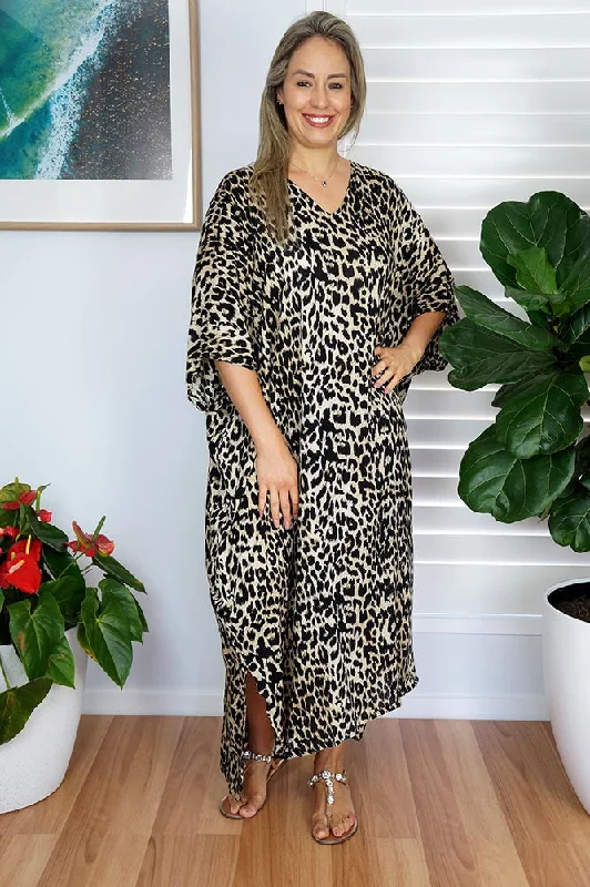 Women's plus size clothing Duluth trading -Long Kaftan Leopard