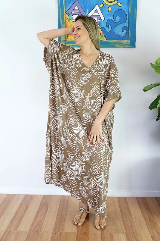 Womens preppy print robe set stylishLong Kaftan "Palm Cove"