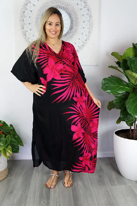 Womens robe sets for new moms -Long Kaftan Palm Frond