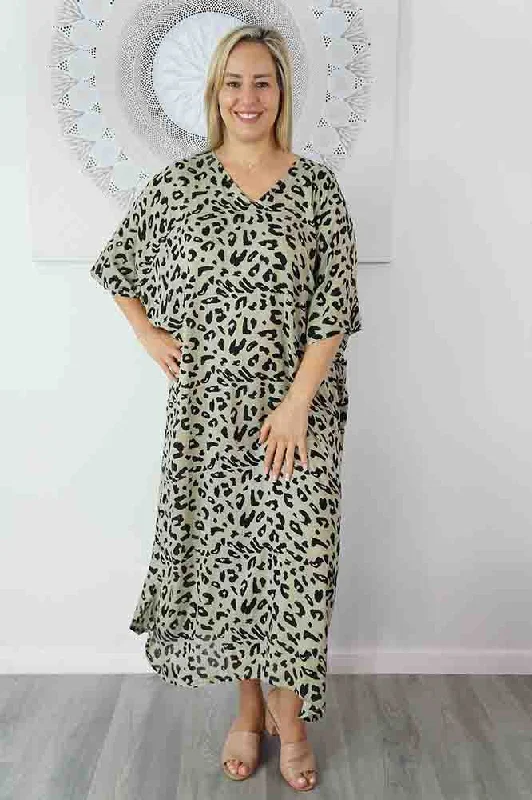 Womens floral print robe set vibrant -Long Kaftan "Walnut"