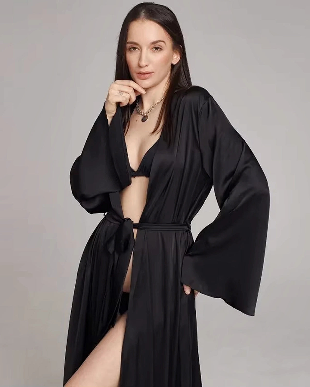 Womens long robe sets for petite sizes -Luxury Long Silk Robe For Women