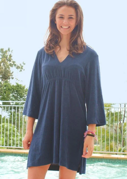 Womens preppy print robe set stylishMitty James adult beach robes - navy