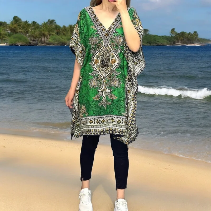 Womens robe sets that are personalized -Green Printed Kaftans for Women