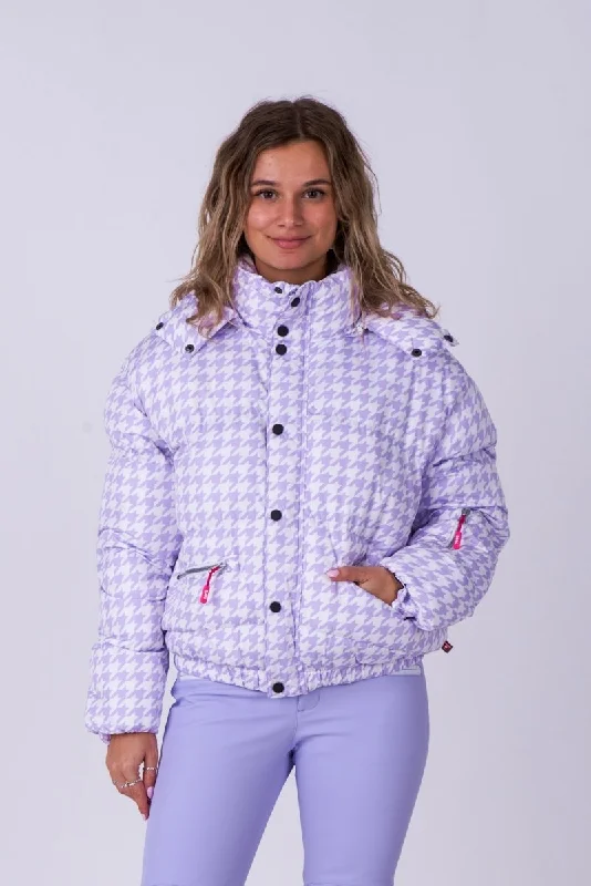 Women's deep pockets robesChic Puffer Jacket - Purple Houndstooth