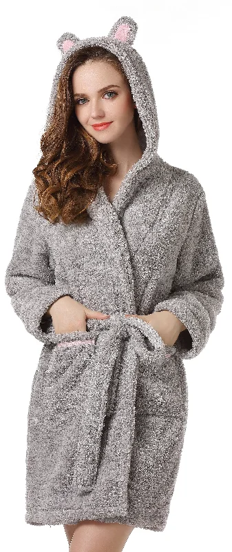 Womens Short Sleeve Pajama Set - Robe -RH Women’s Deluxe Belted Hooded Ears Robe Lounge Sleep Bath Housecoat UNISIZE RHW2499 Womens Short Sleeve Pajama Set - Robe -RH Women’s Deluxe Belted Hooded Ears Robe Lounge Sleep Bath Housecoat UNISIZE RHW2499