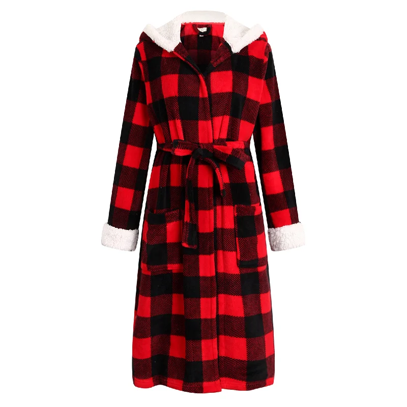 Womens robe and loungewear set comfortable -RH Women's Warm Red Plaid Fleece Night Robe Dressing Gown Lounge Bath RHW2876 Womens robe and loungewear set comfortable -RH Women's Warm Red Plaid Fleece Night Robe Dressing Gown Lounge Bath RHW2876