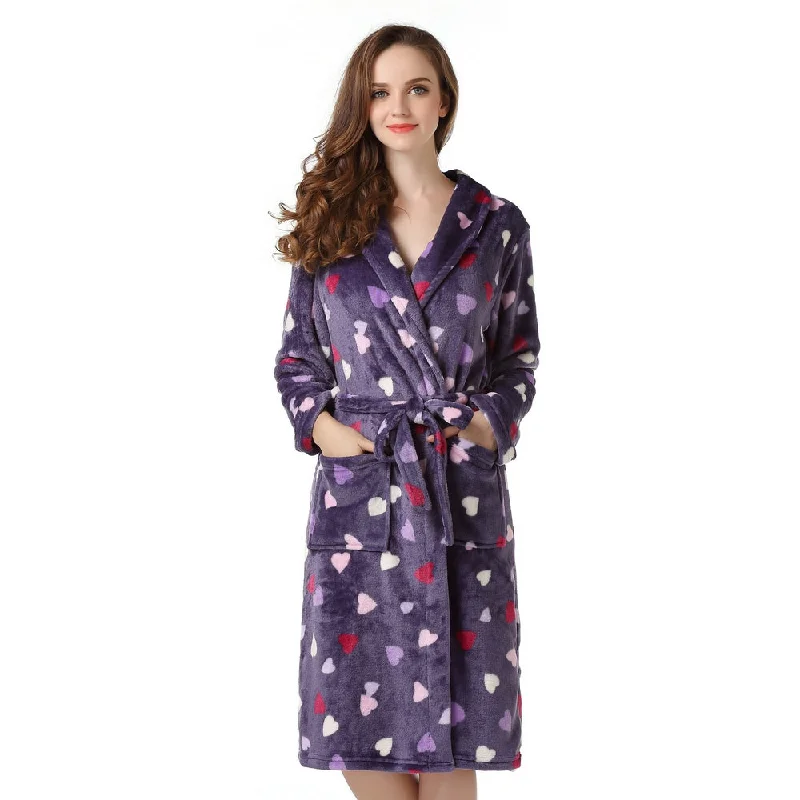Womens robe sets with floral patterns -Richie House Women's Long Robe Purple Hearts Dressing Gown Bath Sleep Housecoat RHW2318 Womens robe sets with floral patterns -Richie House Women's Long Robe Purple Hearts Dressing Gown Bath Sleep Housecoat RHW2318