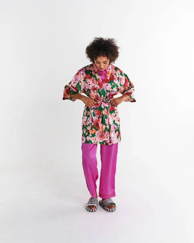 Womens spa robe set pampering gift -Rose Garden Satin Robe