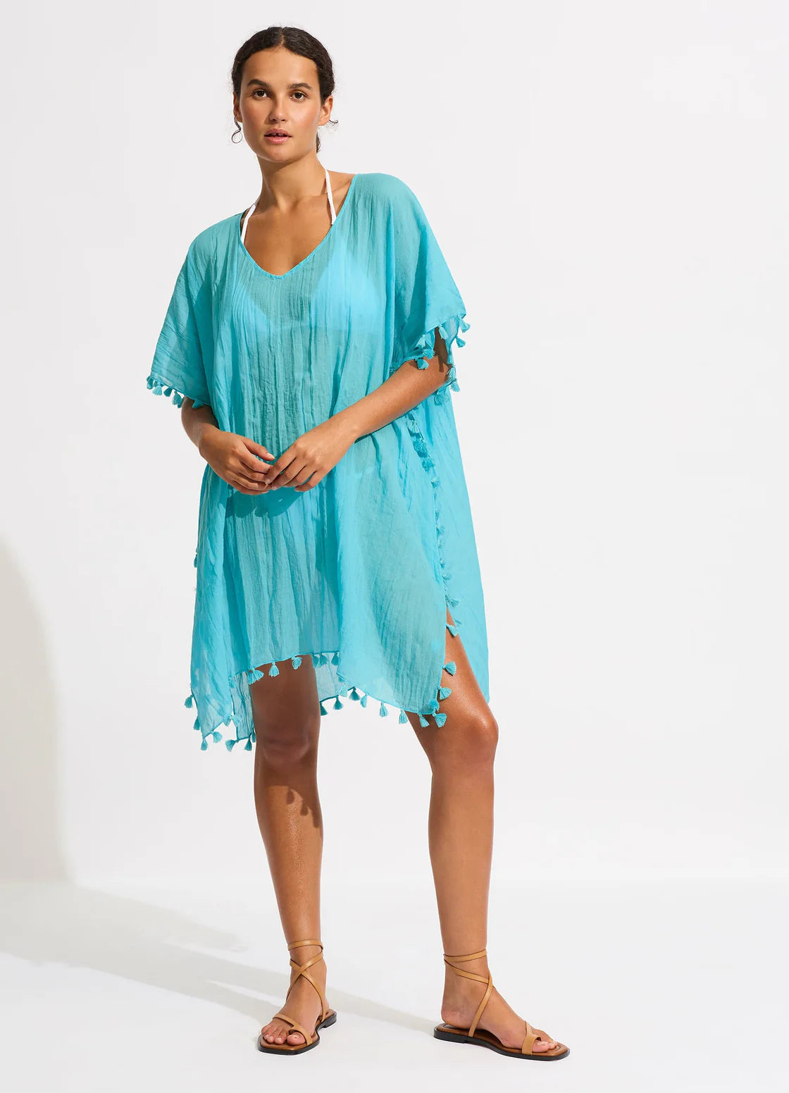 Womens eco-friendly viscose robe set luxuriousSeafolly womens kaftans - Atoll blue