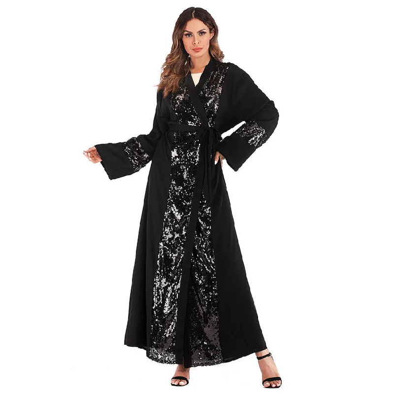 Womens floral print robe set vibrant -Sequin Patchwork Cardigan Robe For Women