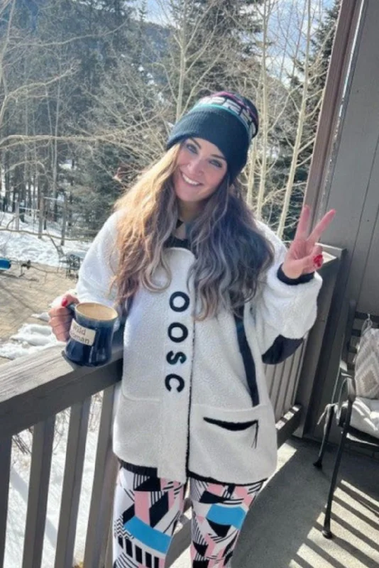 Womens robe sets with unique designs -Sherpa Fleece Jacket White / Black - Women's