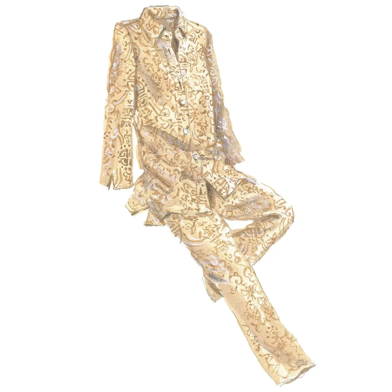 Womens hand designed print robe set artisticSilk PJ Top