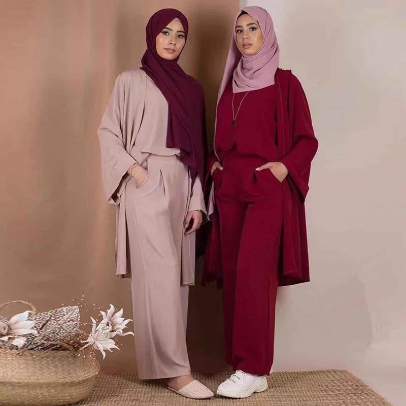 Women's robe sets petite sizes -Three-piece Abaya Turkish Kimono Tops Pants Muslim Dress Abayas Hijab Robe Dubai Caftan Kaftan Islam Clothing For Women Djellaba Women's robe sets petite sizes -Three-piece Abaya Turkish Kimono Tops Pants Muslim Dress Abayas Hijab Robe Dubai Caftan Kaftan Islam Clothing For Women Djellaba