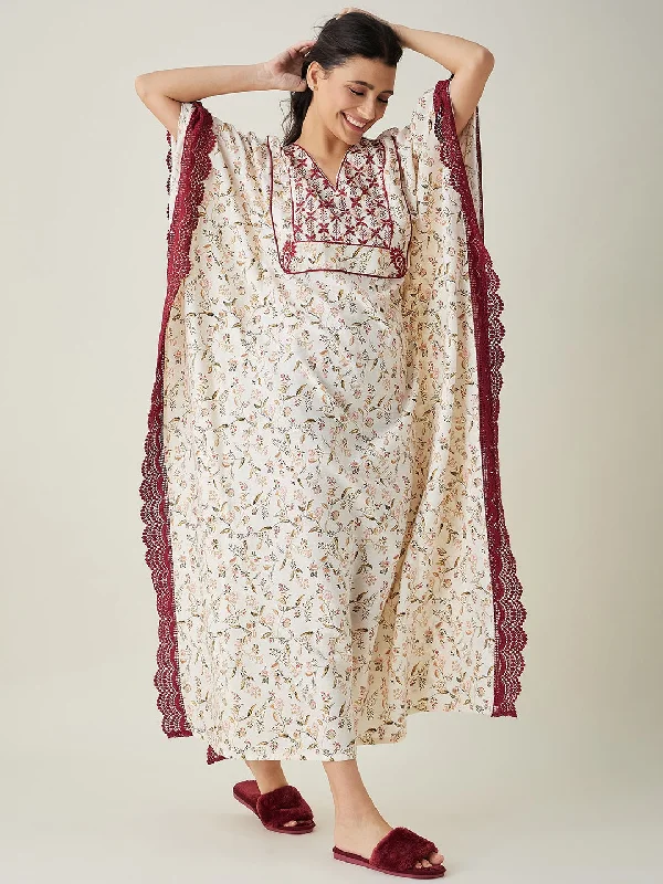 Women's Plush Robe and Slipper Sets -Women's White Floral Embroidered Maxi Kaftan - The Kaftan Company Women's Plush Robe and Slipper Sets -Women's White Floral Embroidered Maxi Kaftan - The Kaftan Company