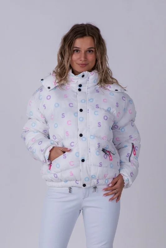 Women's robe sets personalized gifts -Chic Puffer Jacket - White OOSC Print