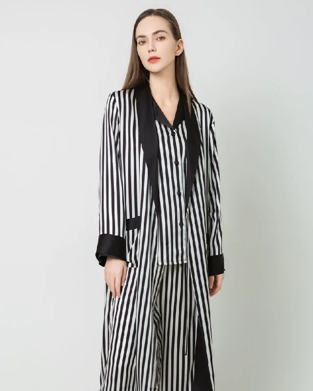 what type of robe is good to wear around the house -Women's Silk Satin Black And White Striped Long Robe