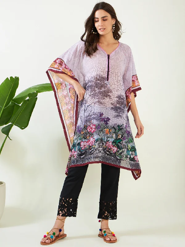Womens robe sets with hoods -Women's Georgette Grey Kurta - The Kaftan Company