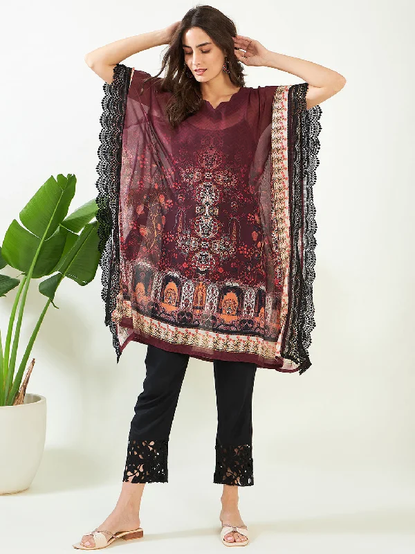 Womens robe sets for all seasons -Women's Georgette Maroon Kurta - The Kaftan Company