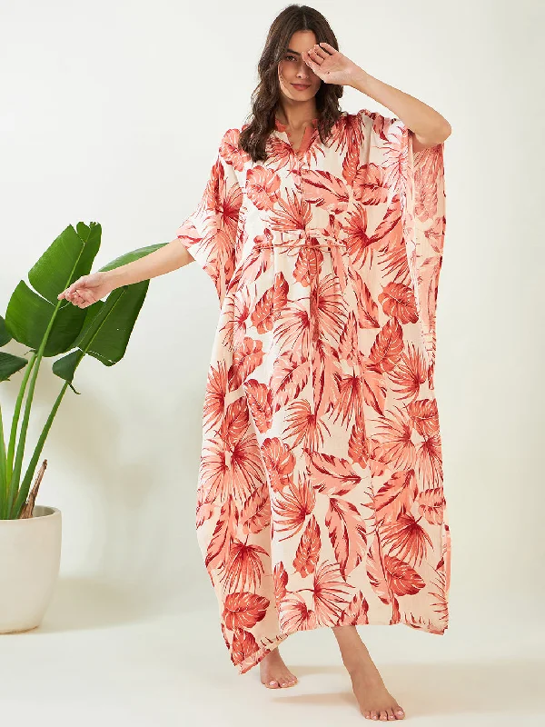 Womens robe sets with matching slippers -Women's Peach Tropical Cotton Tie Up Kaftan - The Kaftan Company Womens robe sets with matching slippers -Women's Peach Tropical Cotton Tie Up Kaftan - The Kaftan Company