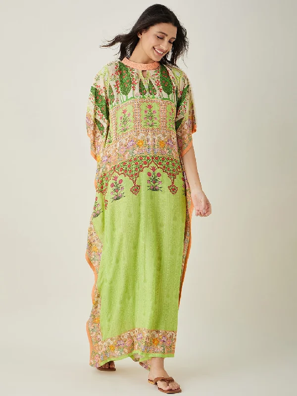 Womens eco-friendly viscose robe set luxuriousWomen's Green Peach Serenade Printed Kaftan - The Kaftan Company Womens eco-friendly viscose robe set luxuriousWomen's Green Peach Serenade Printed Kaftan - The Kaftan Company