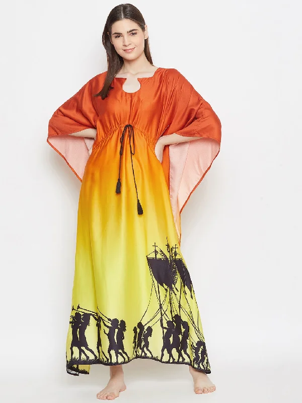 Womens robe sets and loungewear for travel -Women's Orange Shadows Ombre Kaftan - The Kaftan Company Womens robe sets and loungewear for travel -Women's Orange Shadows Ombre Kaftan - The Kaftan Company