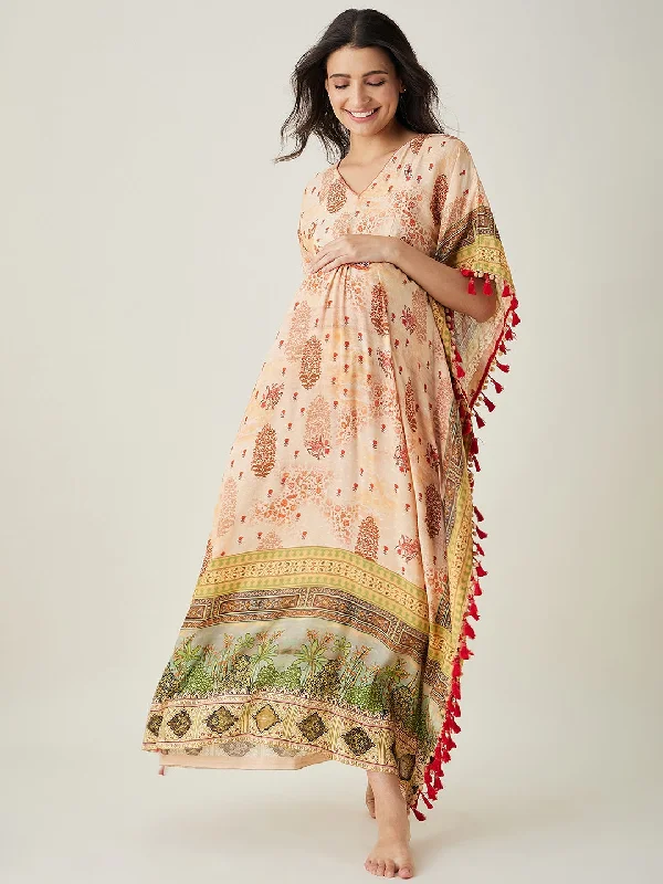 Women's hand-designed prints robesWomen's Beige Ornate Paisley Nursing Kaftan - The Kaftan Company Women's hand-designed prints robesWomen's Beige Ornate Paisley Nursing Kaftan - The Kaftan Company