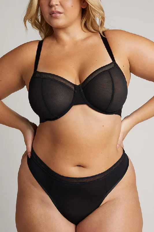Deep V bras for lounging -Sieve Balconette Bra in Black