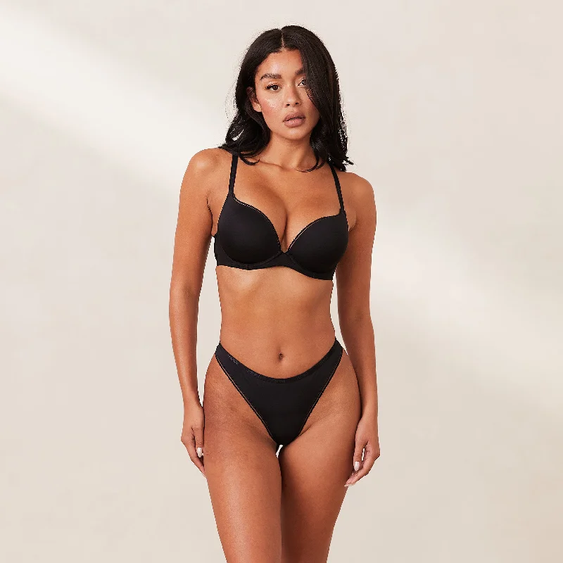 Deep V bras for nursing -Comfort Push-Up T-shirt Bra  - Black