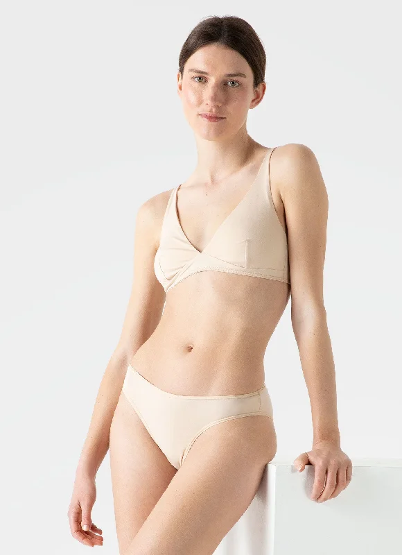 Deep V bras with demi cup style4Women's Cotton Stretch Bralette in Beige