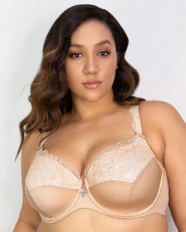 Comfortable deep v bra for all day wear -CURVY COUTURE 1017 TULIP LACE PUSH-UP BRA
