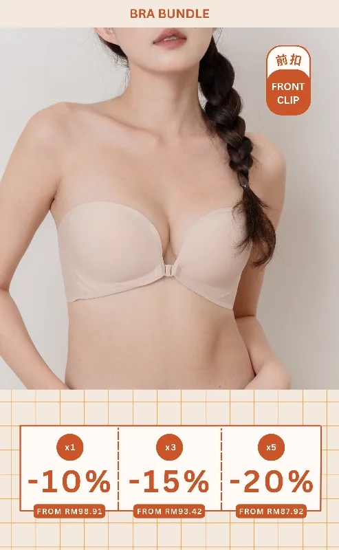 Deep V bras that make you feel confident -Curvy • Push-Up Seamless Strapless Bra (Front-Closure)