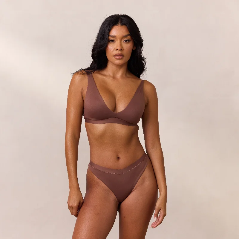Deep V bras with racerback design -Everyday Comfort Triangle Bra - Nutmeg