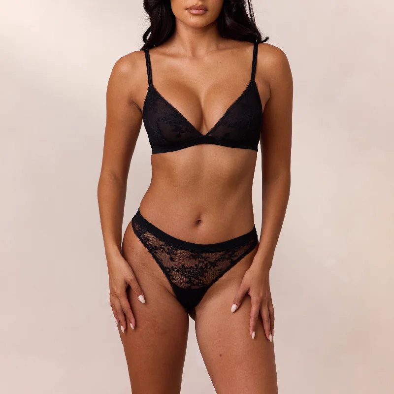 Deep V bras without padding4Lace Triangle Bralette - Black