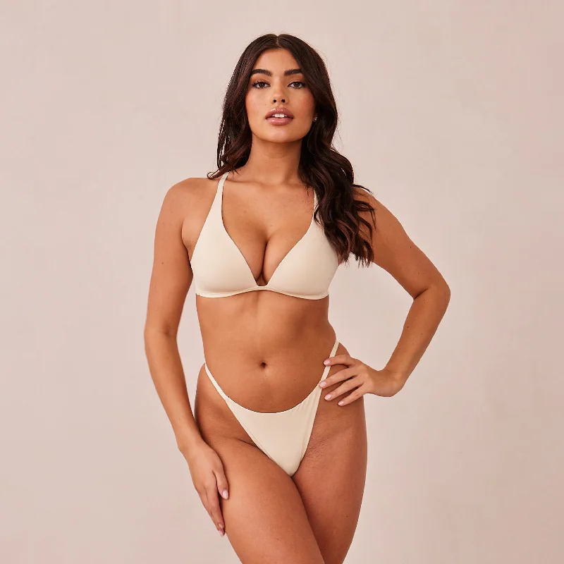 Deep V bras with wide bands -Light Non-Wired Plunge T-Shirt Bra - Latte