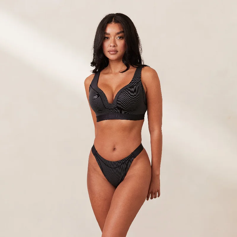 Deep V bras that are machine washable -Ribbed Mindful Bra  - Black