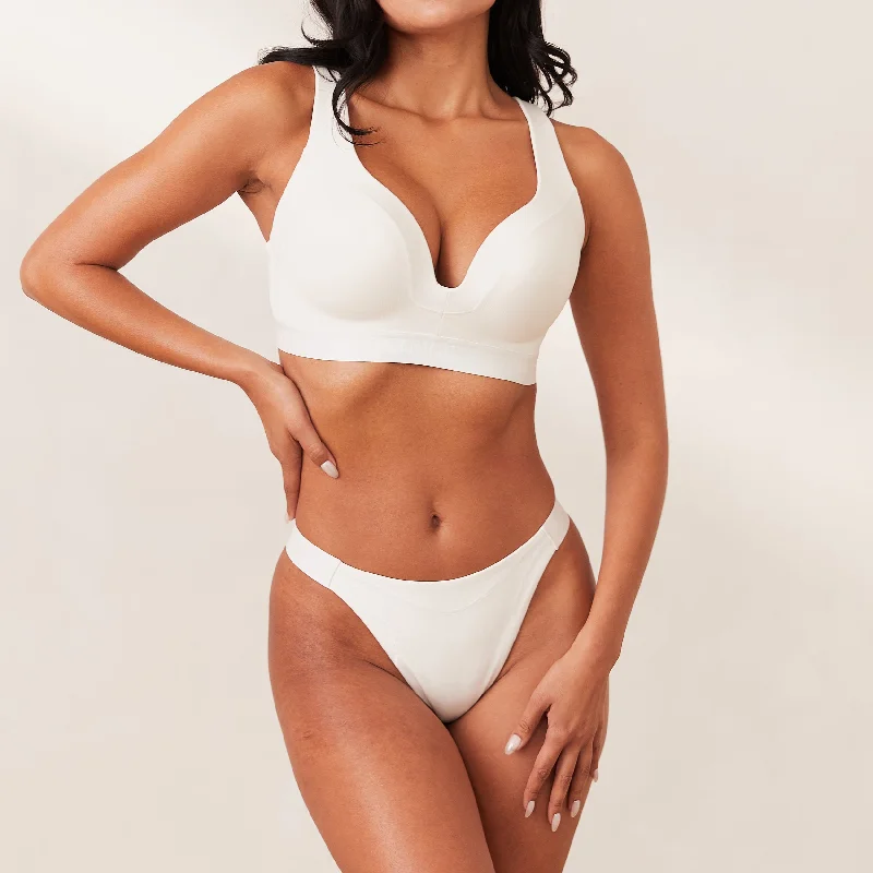 Deep V bras with exceptional quality -Ribbed Mindful Bra  - White