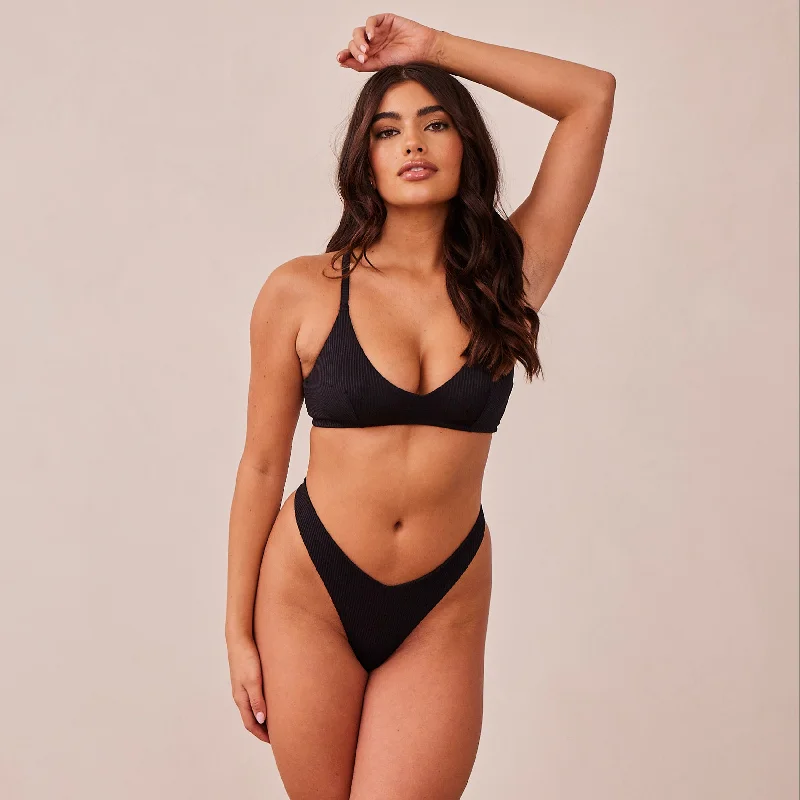 What is the best deep V bra for a low-cut dress?2Ribbed Triangle Bra  - Black