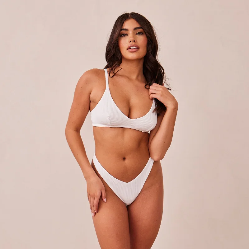 Deep V bras for small breasts4Ribbed Triangle Bra  - White