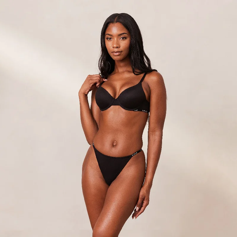 Deep V bras for large sizes -Smooth Classic T-shirt Bra  - Black