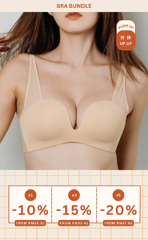 Deep V bras for a complete look -wake-me UP • Mesh Covered Push Up Demi Bra