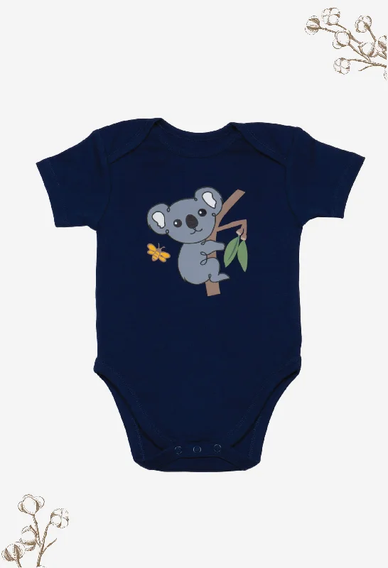 Womens corset for back support -100% Organic Cotton Short Sleeve Baby Bodysuit - Navy Koala