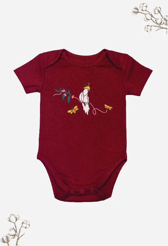 Womens corset for inverted triangle -100% Organic Cotton Short Sleeve Baby Bodysuit - Red Cockatoo