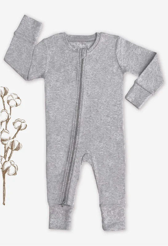 Comfortable all-day corset for wearability -2-Way Zip Baby Sleepsuit with Foldable Mitts - 100% Organic Cotton - Grey Melange Comfortable all-day corset for wearability -2-Way Zip Baby Sleepsuit with Foldable Mitts - 100% Organic Cotton - Grey Melange
