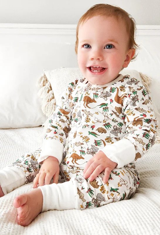 Summer light corset for breathability -2-Way Zip Baby Sleepsuit with Foldable Mitts - 100% Organic Cotton - Native Aussie Animals Summer light corset for breathability -2-Way Zip Baby Sleepsuit with Foldable Mitts - 100% Organic Cotton - Native Aussie Animals