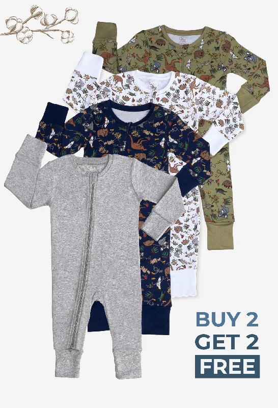 Built in bra corset for support -4 Pack 100% Organic Cotton 2-Way Zip Baby Sleepsuit with Foldable Mitts
