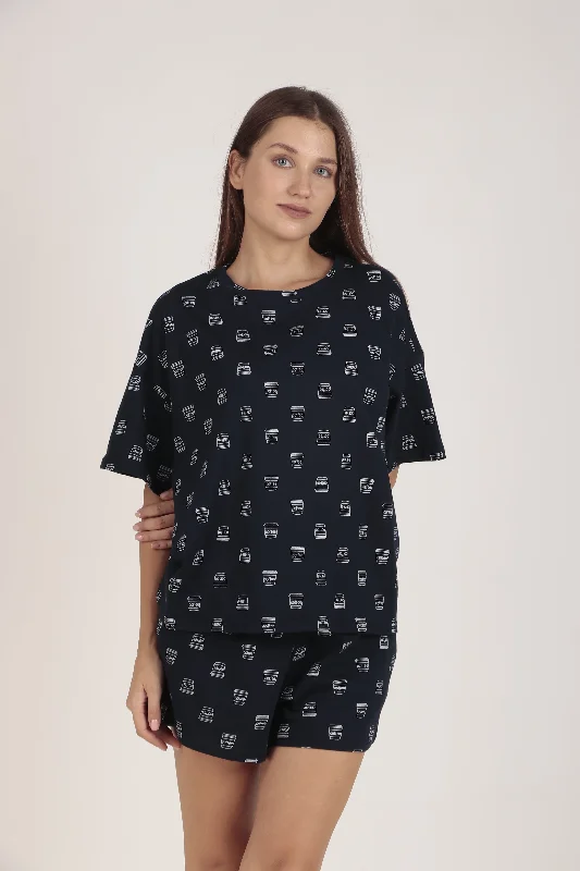 Women's pajama sets made for comfort and function-Cotton-Nevy Coffee-Top & Short Set Women's pajama sets made for comfort and function-Cotton-Nevy Coffee-Top & Short Set