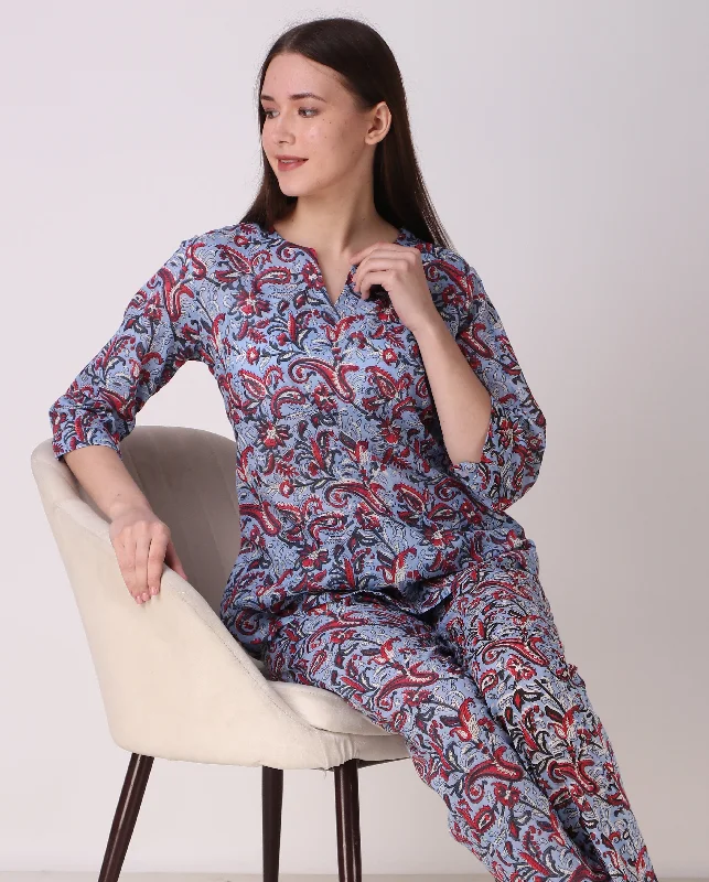 Women's pajama sets that are soft comfortable -Cotton-Paisley Night suit/Pyjama Set