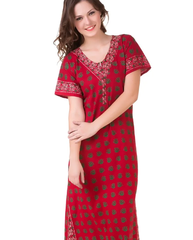 Women's pajama sets with built in shapewear smoothing -Cotton Printed Nighty